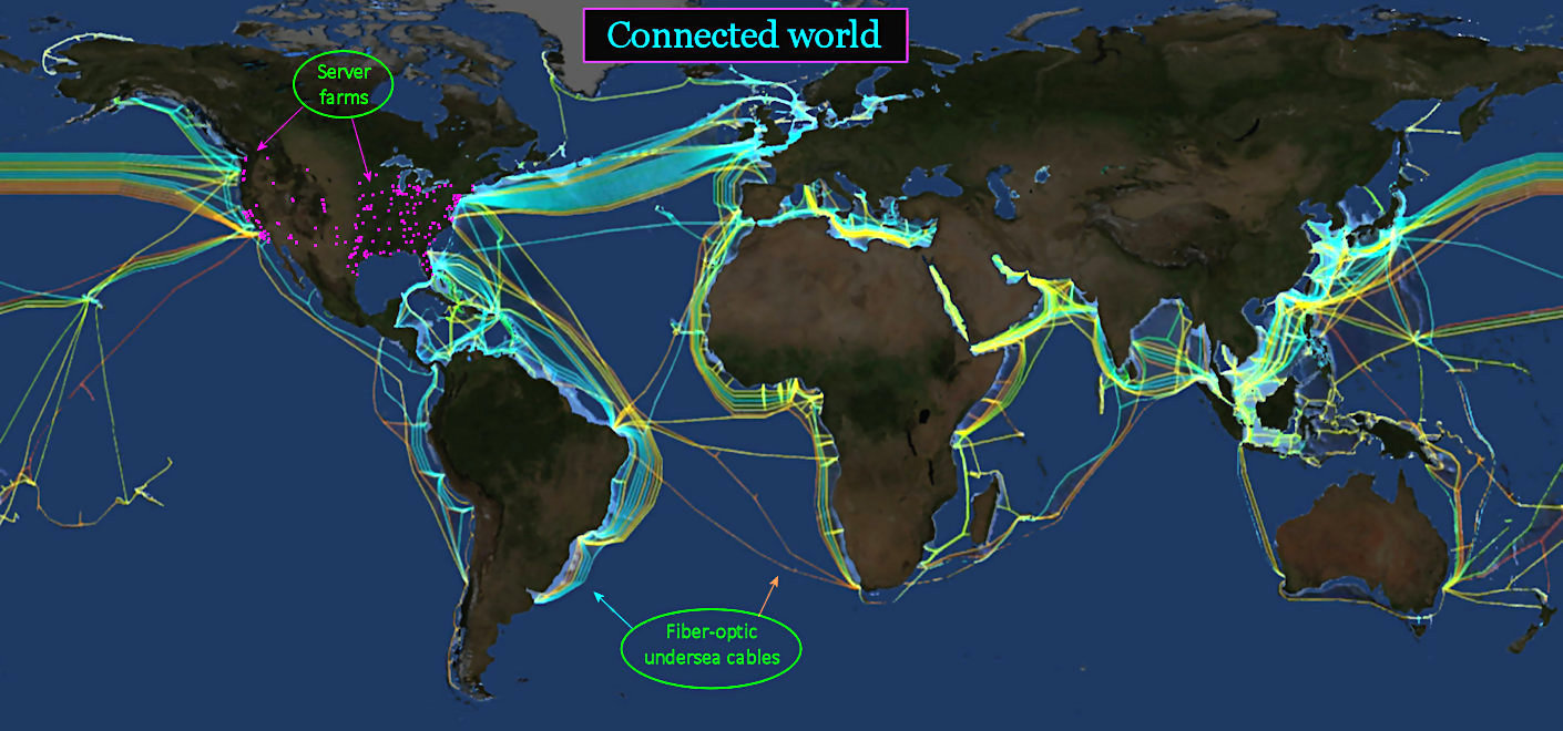 Internet, fiber-optic cables, 2020s map